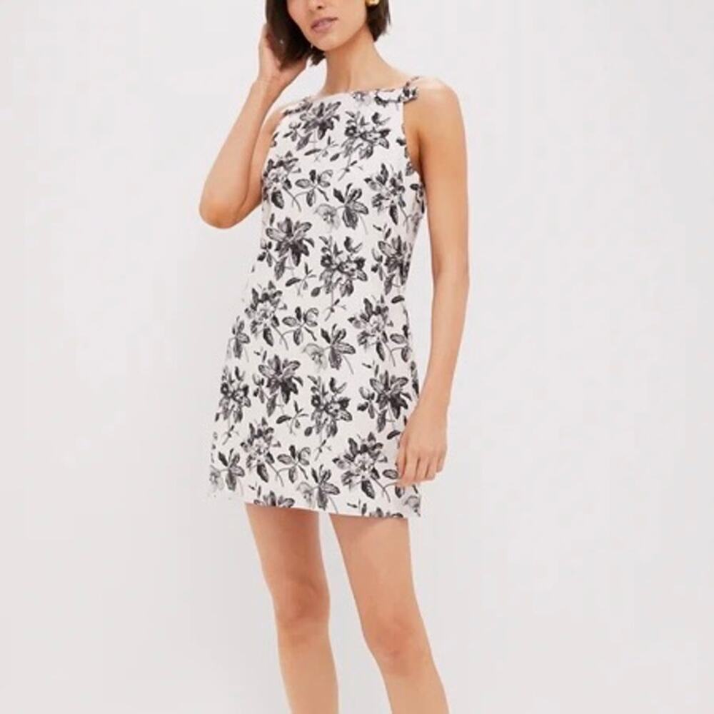 NWT Hyacinth House Tuckernuck Dalton Dress Black & White Floral Bow Strap Sz L